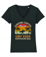 Surfing Capital Hawaii Surf Rider Northshore Maui Tricou mânecă scurtă guler V Damă Evoker