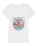 in stil line art - I would rather be outside Tricou mânecă scurtă guler V Damă Evoker