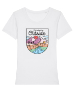 in stil line art - I would rather be outside Tricou mânecă scurtă guler larg fitted Damă Expresser