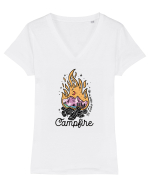 in stil line art - Life is better around the campfire Tricou mânecă scurtă guler V Damă Evoker