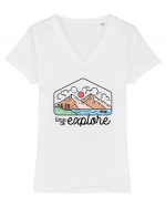 in stil line art - Time to explore Tricou mânecă scurtă guler V Damă Evoker