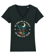 pentru camping - The stars are my blanket the moon is my pillow Tricou mânecă scurtă guler V Damă Evoker
