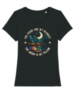 pentru camping - The stars are my blanket the moon is my pillow Tricou mânecă scurtă guler larg fitted Damă Expresser