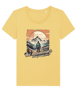 pentru montaniarzi - The mountains are my happy place Tricou mânecă scurtă guler larg fitted Damă Expresser