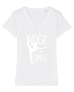 Yoga and coffee Tricou mânecă scurtă guler V Damă Evoker