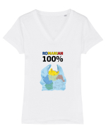 100% Romanesc Tricou mânecă scurtă guler V Damă Evoker
