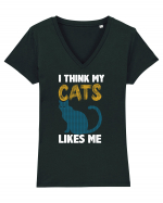 I Think Cats Likes Me Tricou mânecă scurtă guler V Damă Evoker