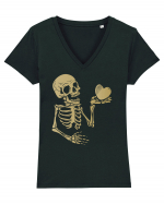 Skeleton Golden Heart Tricou mânecă scurtă guler V Damă Evoker