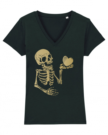 Skeleton Golden Heart Black