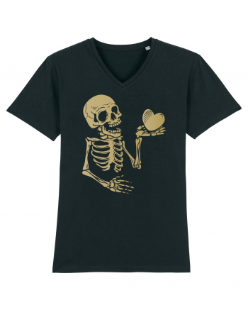 Skeleton Golden Heart Black