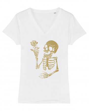 Skeleton Happy with Golden Rose White