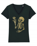 Skeleton Happy with Golden Rose Tricou mânecă scurtă guler V Damă Evoker