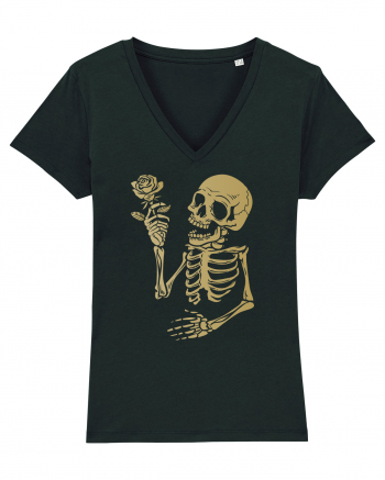 Skeleton Happy with Golden Rose Black