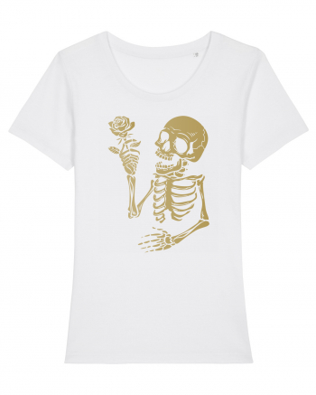 Skeleton Happy with Golden Rose White