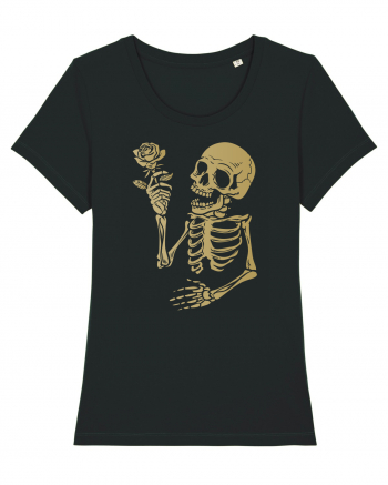 Skeleton Happy with Golden Rose Black