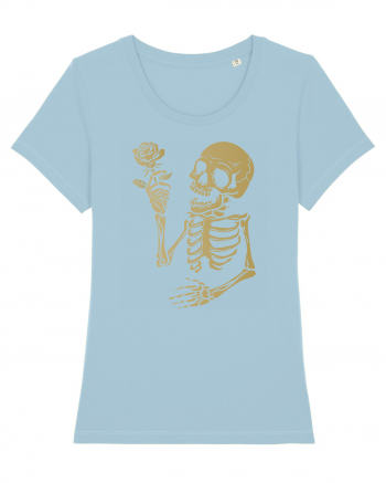 Skeleton Happy with Golden Rose Sky Blue