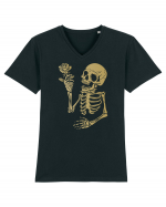 Skeleton Happy with Golden Rose Tricou mânecă scurtă guler V Bărbat Presenter