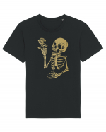 Skeleton Happy with Golden Rose Tricou mânecă scurtă Unisex Rocker