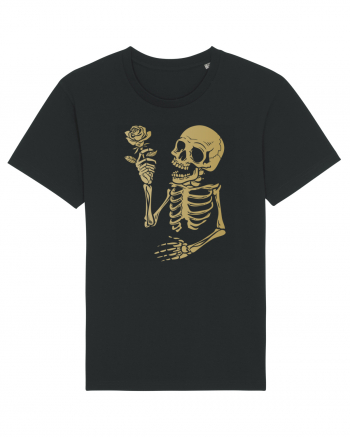 Skeleton Happy with Golden Rose Black