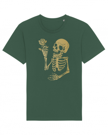 Skeleton Happy with Golden Rose Bottle Green