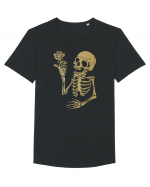 Skeleton Happy with Golden Rose Tricou mânecă scurtă guler larg Bărbat Skater