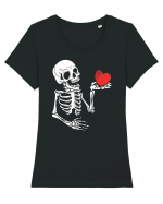 Skeleton Red Heart Tricou mânecă scurtă guler larg fitted Damă Expresser