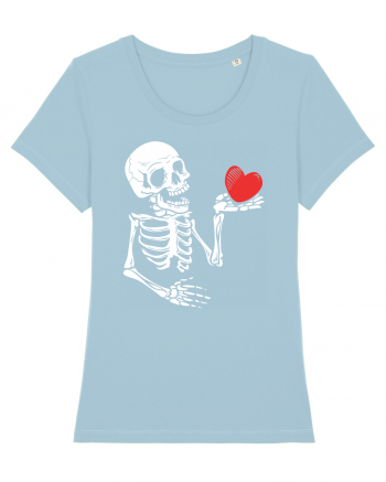 Skeleton Red Heart Sky Blue