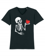 Skeleton Red Heart Tricou mânecă scurtă guler V Bărbat Presenter