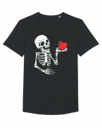 Skeleton Red Heart Tricou mânecă scurtă guler larg Bărbat Skater