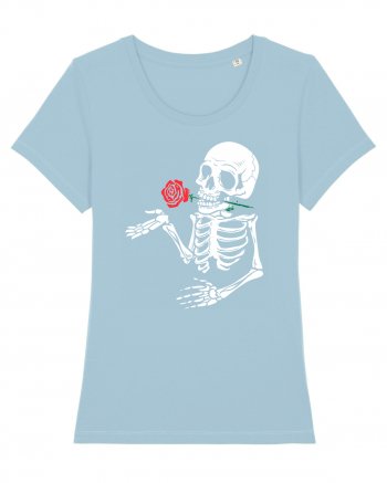 Skeleton Red Rose Sky Blue