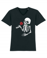 Skeleton Red Rose Tricou mânecă scurtă guler V Bărbat Presenter