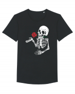 Skeleton Red Rose Tricou mânecă scurtă guler larg Bărbat Skater