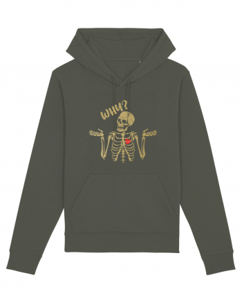 Why? Skeleton Wondering Red Heart Khaki