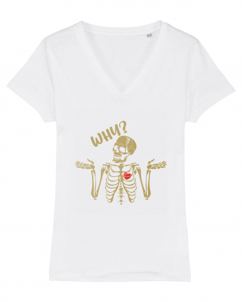 Why? Skeleton Wondering Red Heart White