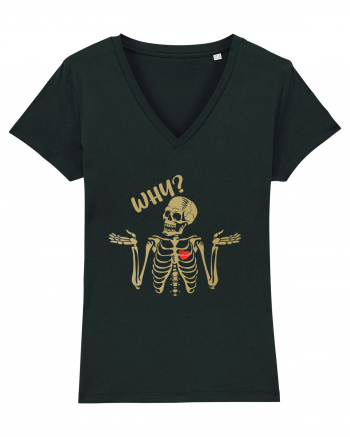 Why? Skeleton Wondering Red Heart Black