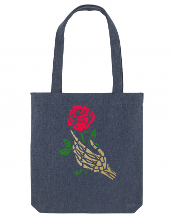 Skeleton Hand with Red Rose Midnight Blue