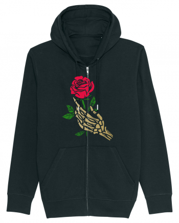 Skeleton Hand with Red Rose Black