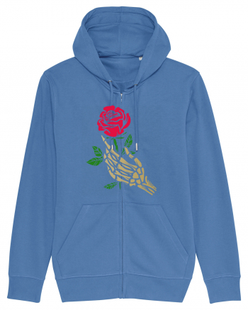 Skeleton Hand with Red Rose Bright Blue