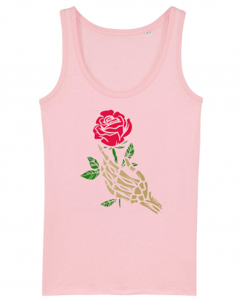 Skeleton Hand with Red Rose Cotton Pink