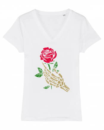 Skeleton Hand with Red Rose White