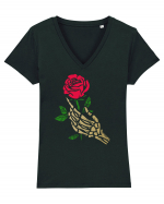 Skeleton Hand with Red Rose Tricou mânecă scurtă guler V Damă Evoker