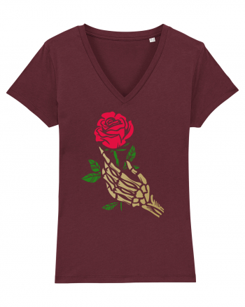 Skeleton Hand with Red Rose Burgundy