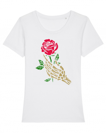 Skeleton Hand with Red Rose White