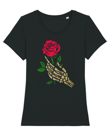 Skeleton Hand with Red Rose Black