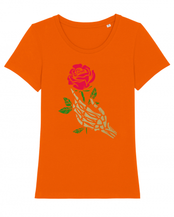 Skeleton Hand with Red Rose Bright Orange