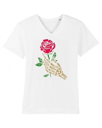 Skeleton Hand with Red Rose White