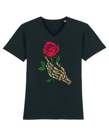 Skeleton Hand with Red Rose Black