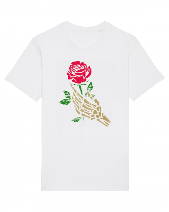 Skeleton Hand with Red Rose White