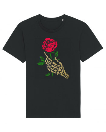 Skeleton Hand with Red Rose Black