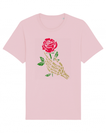 Skeleton Hand with Red Rose Cotton Pink